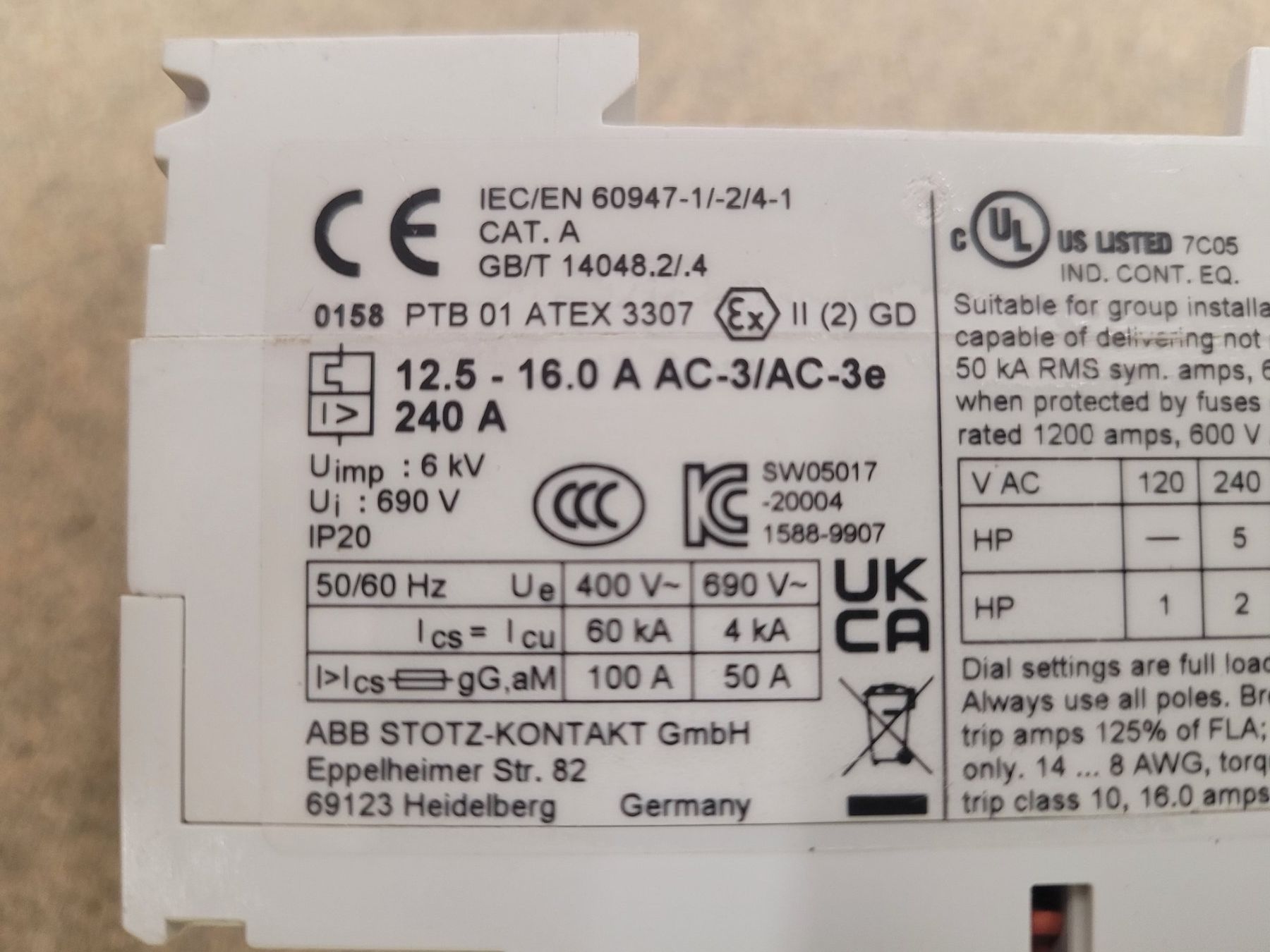 ABB Interruttori: ABB MS325 Motorschutzschalter 12.5A - 16A – Usato da Vitznau venduto da Vitznau84 6
