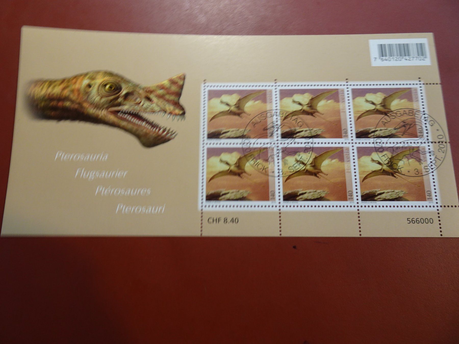 Alle Briefmarken: 2010. 2 KLEINBOGEN POSTFRISCH + AUSGABETAG, DINOSAURIER – Neu (gemäss Beschreibung) aus Eschenbach SG von eDaisy 3