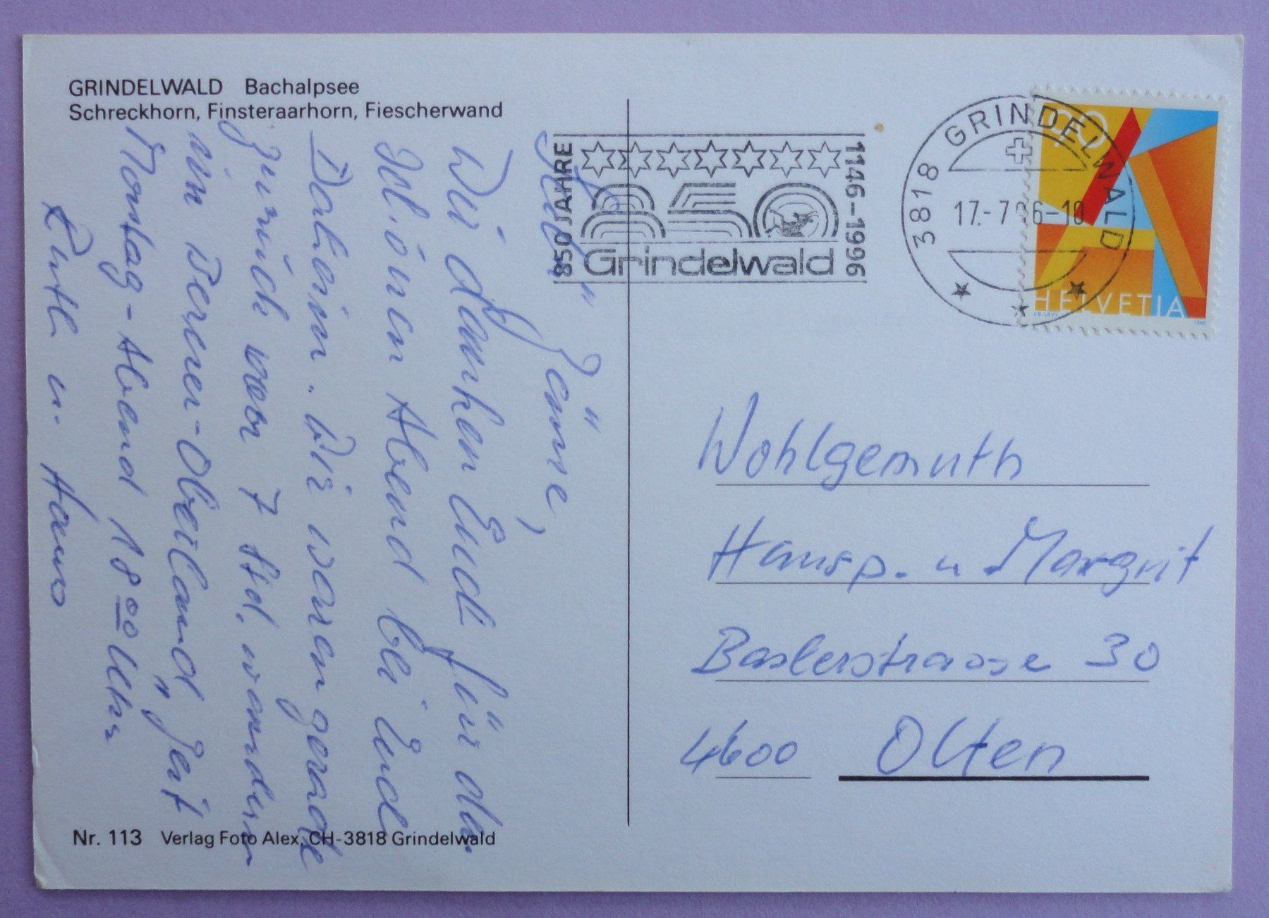Cartoline postali: Grindelwald, Bachalpsee – Usato da Fétigny venduto da Billy2miny 1