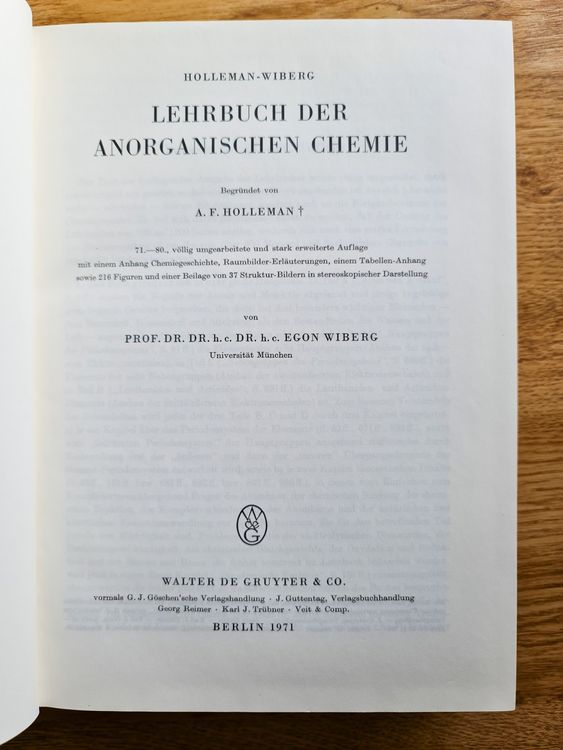 Livres: Lehrbuch der anorganischen Chemie von Holleman - Wiberg – D'occasion à Sempach Station par Semion 1