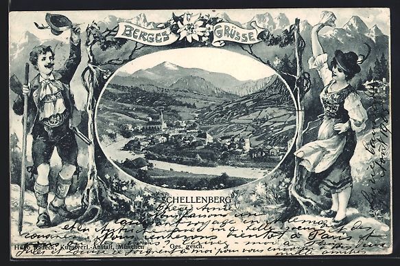 Cartoline postali: Grusskarten-AK Schellenberg / Obb., Orts – Usato da Berlin venduto da bartko-reher
