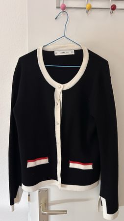 ZARA cardigan black white trim used condition