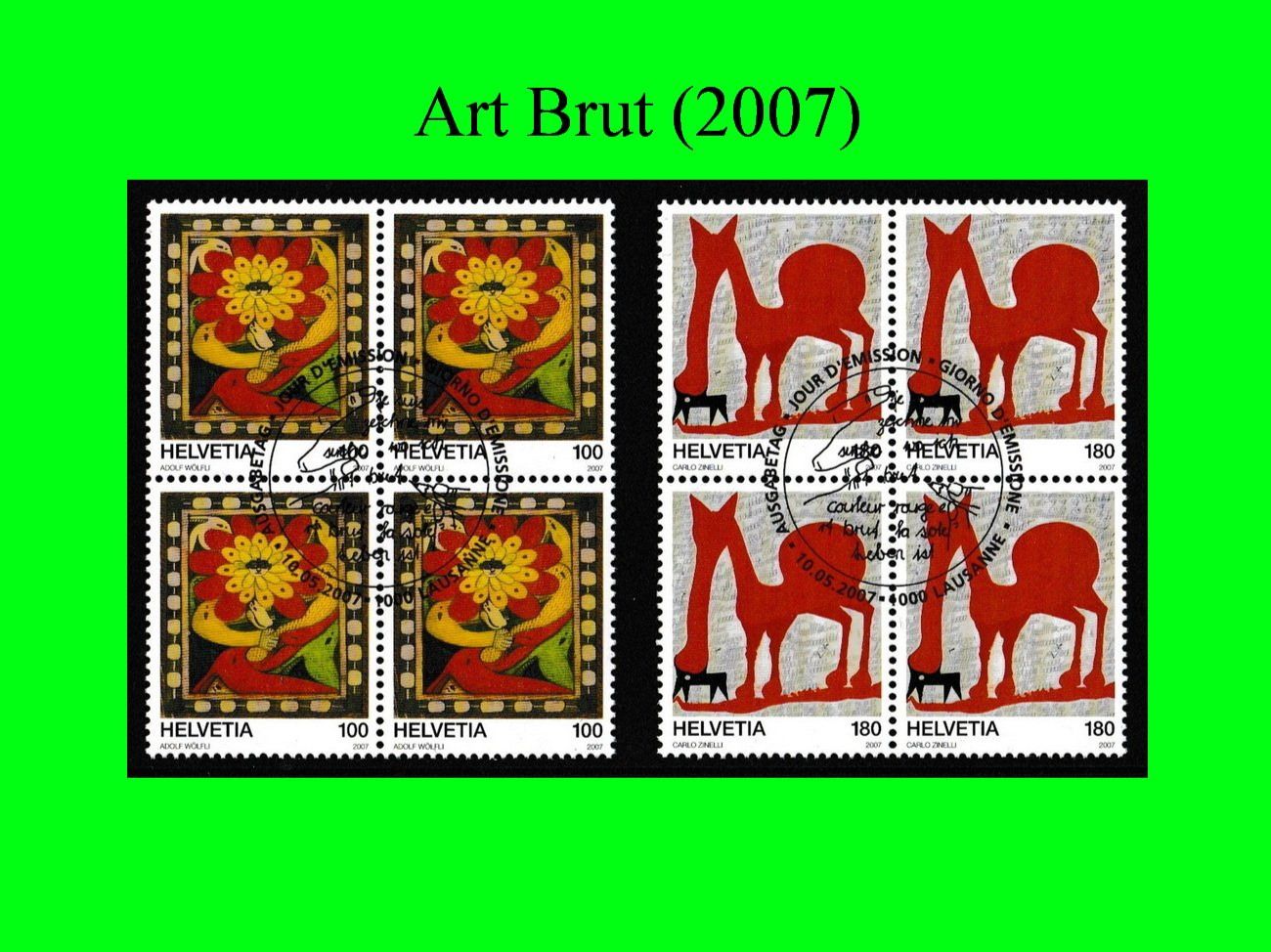 Tutti i francobolli: Viererblock-Serie "Art brut" (2007) – Nuovo (secondo la descrizione) da Dübendorf venduto da chiara48