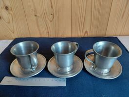 3 Alte Zinn Tassen + Unterteller, Sugiez & Monnier Frères ☕️