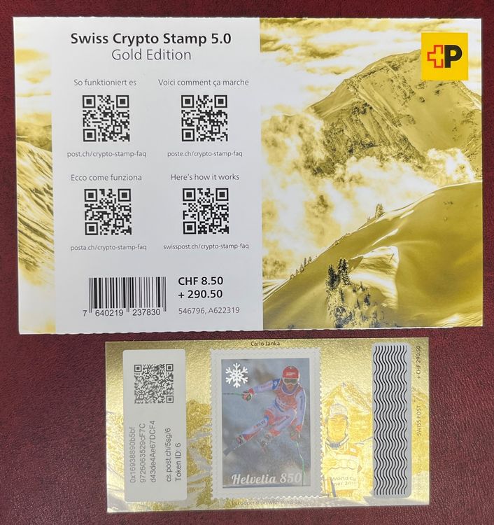 Tutti i francobolli: Swiss Crypto Stamp 5.0 Gold Edition ID 6 Carlo Janka – Usato da Zürich venduto da Alain-Phila