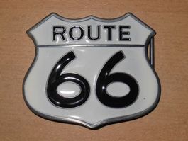 Metall Gürtelschnalle ROUTE 66 weiss