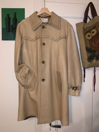 Schwedischer Vintage Hirsch Leder Trenchcoat, Beige, Gr. 50