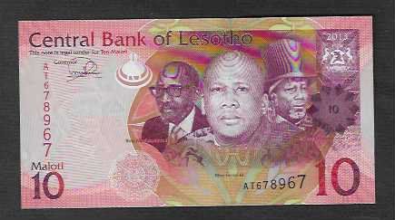 Banconote: Lesotho  10  Maloti  Bankfrisch – Nuovo (secondo la descrizione) da Gordola venduto da coinsandnotes