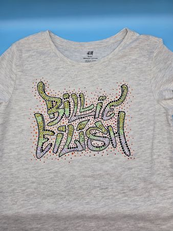 Glitzer Billie Eilish Mädchen Shirt mit Strasssteinen Gr 146