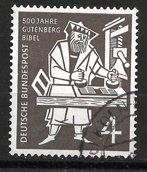Tutti i francobolli: BRD 1954: 500 Jahre Gutenberg-Bibel – Usato da Zürich venduto da Rainstamps