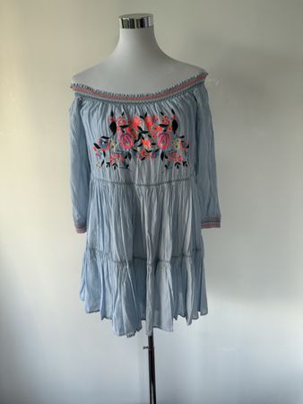 Free People Kleid, Gr. M, Hellblau, Blumen Stickerei 🌸🌺 54