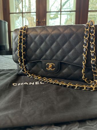 Chanel 2.55 Classic Flap Bag Schwarz Gold Leder Vintage