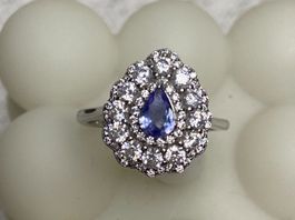 Wunderschöner Tansanit Ring mit Diamant Immitaten 925 Silber