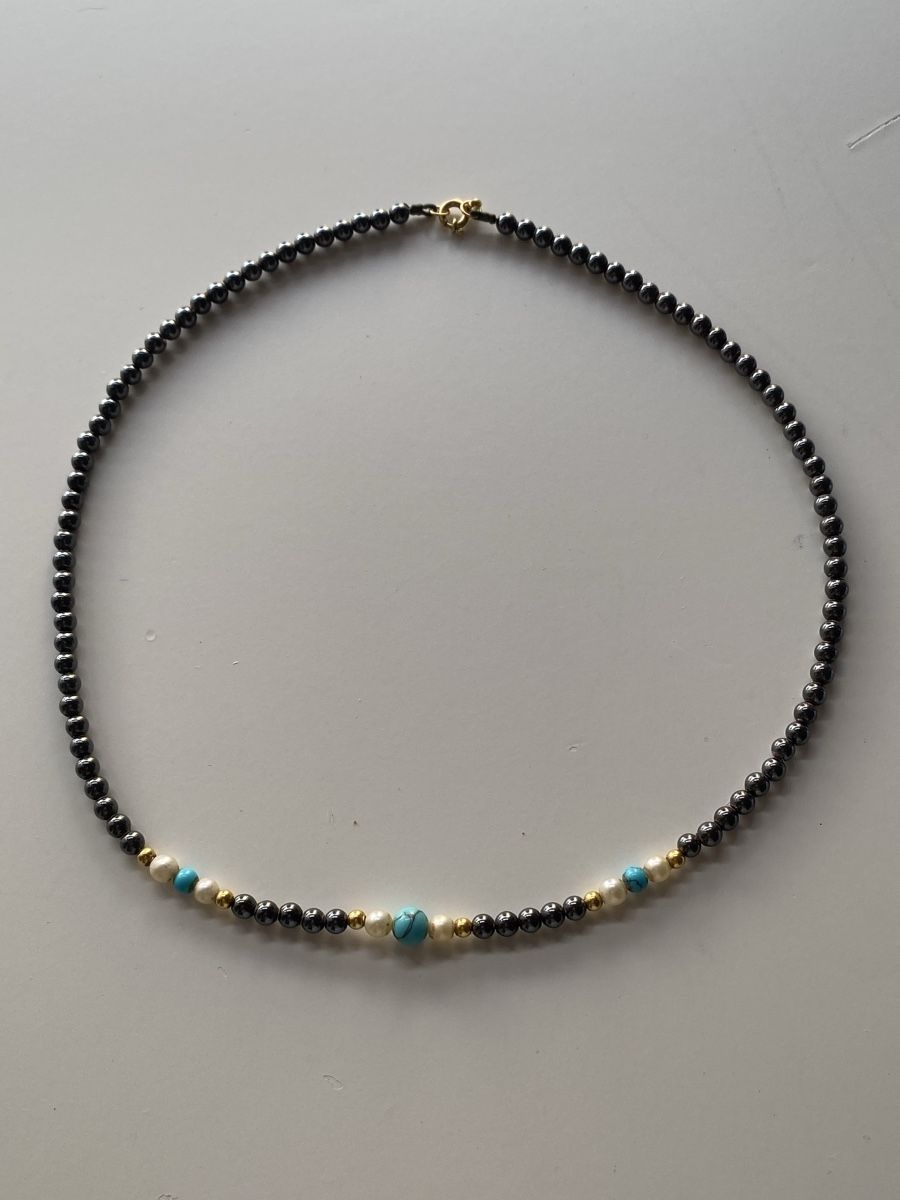 Catenine: Turkis Perlen und Hematite Halskette – Usato da Givisiez venduto da dor_xb9k 1