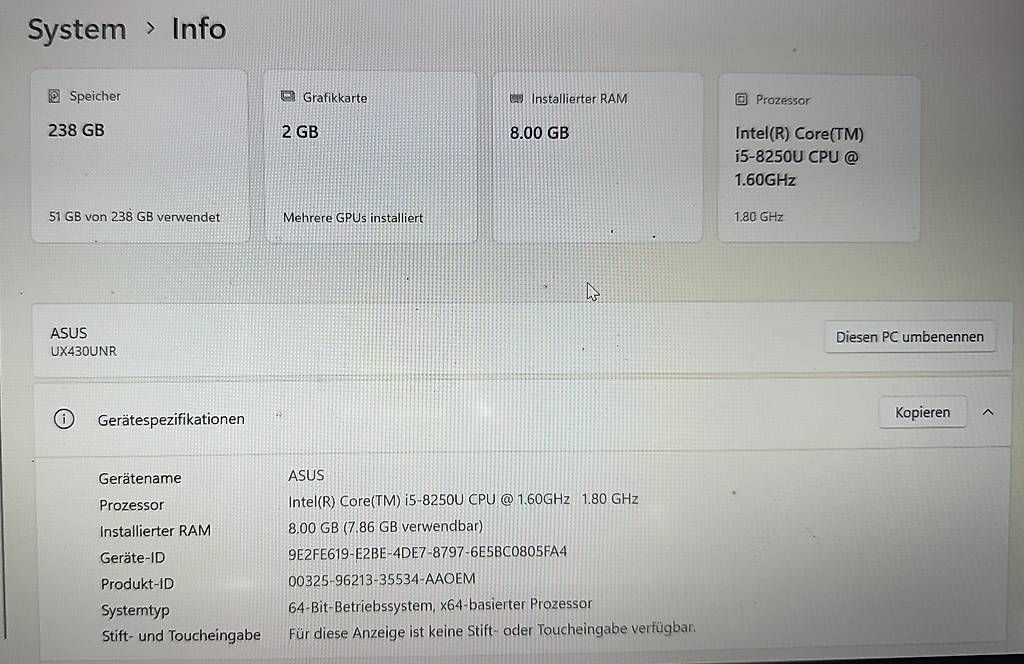 Asus Notebook: ASUS Zenbook UX430U – Usato da Egg b. Zürich venduto da e34525i 2