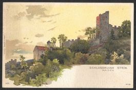 Baden farbige Lithografie Schlossruine Stein