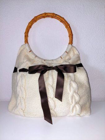 Aktion!! Neu, Tasche gestrickt, Elfenbein, mit Satinschleife