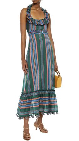 ZIMMERMANN Ruffled Striped Cotton Halterneck Maxi Dress 0/XS