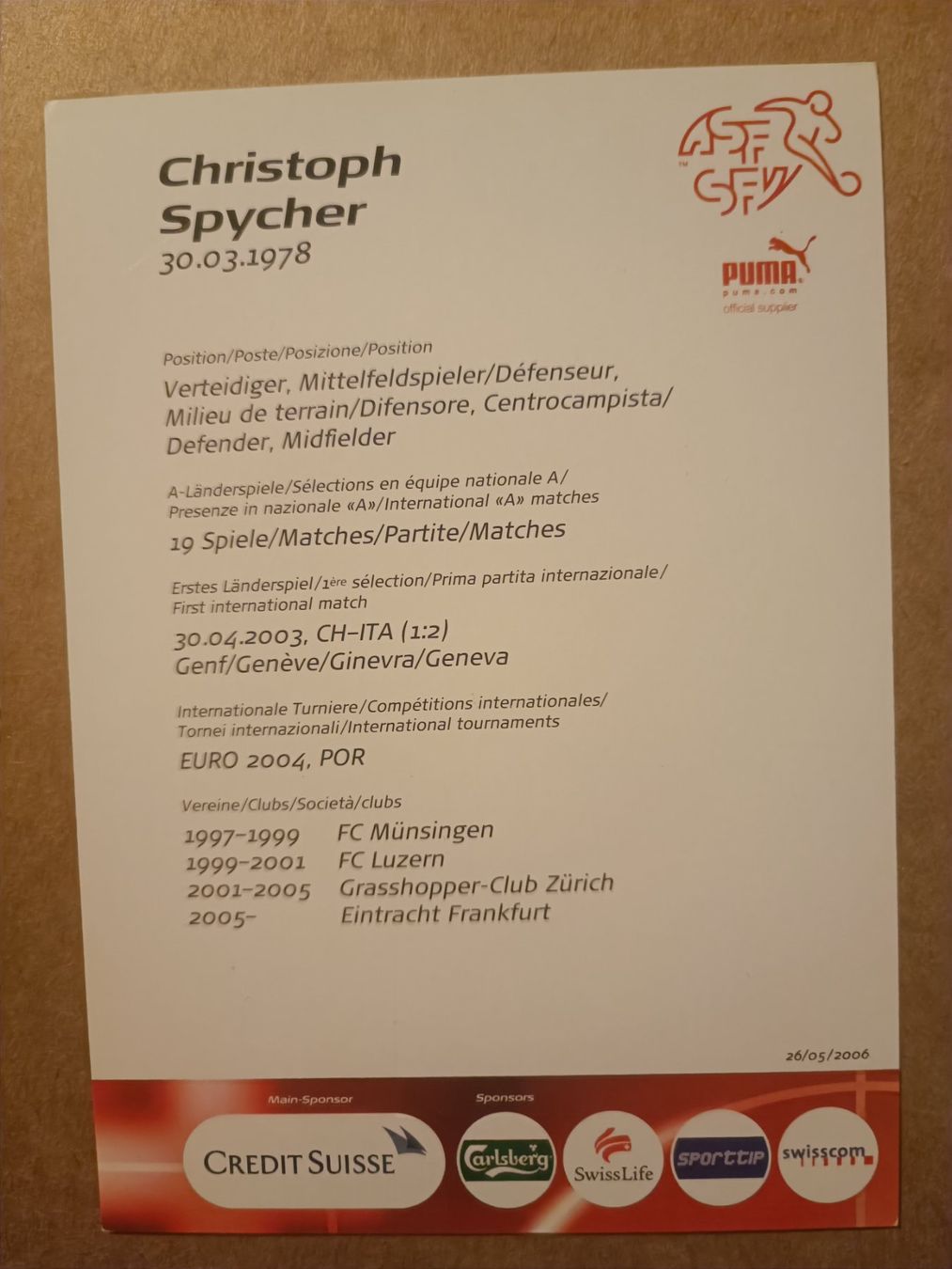 Autografi: Christoph Spycher - handsignierte SFV Autogrammkarte – Usato da Menziken venduto da Artographs 1