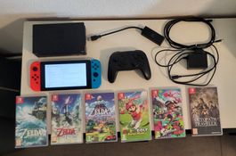 Nintendo Switch V1 mit 6 Spielen und Zubehör