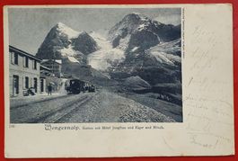 Wengernalp Station mit Hotel Jungfrau, Eiger, Mönch 1899