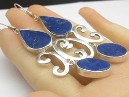Vintage Ohrringe XXL Ohrhänger Silber 925 / Lapislazuli