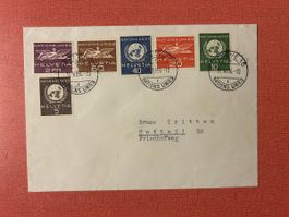 Briefumschlag mit UN Briefmarken Helvetia gestempelt