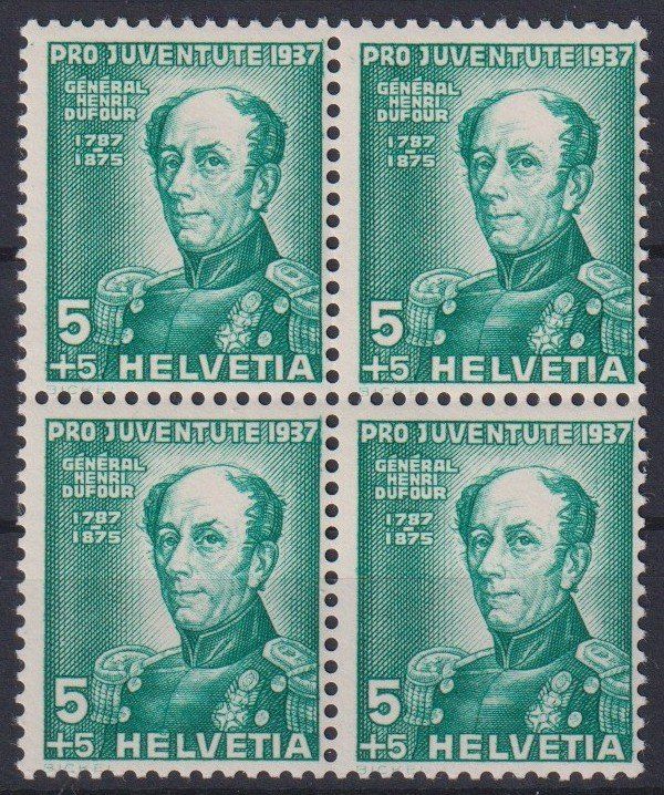 Tutti i francobolli: PJ 1937 5 Rp.4er Block ** – Usato da Samnaun-Compatsch venduto da Muckimu