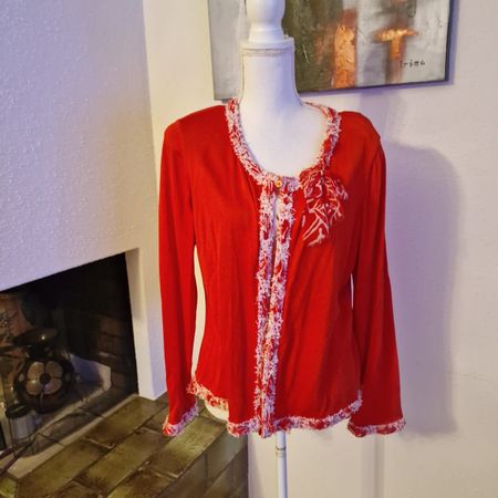 ESCADA Jacke rot weiss Gr. 40 Seide Baumwolle Vintage