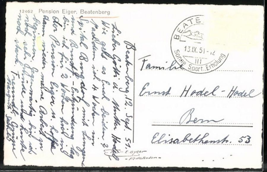 Cartoline postali: Beatenberg, Pension Eiger, gelaufen 1951 – Usato da Frauenfeld venduto da POML 1