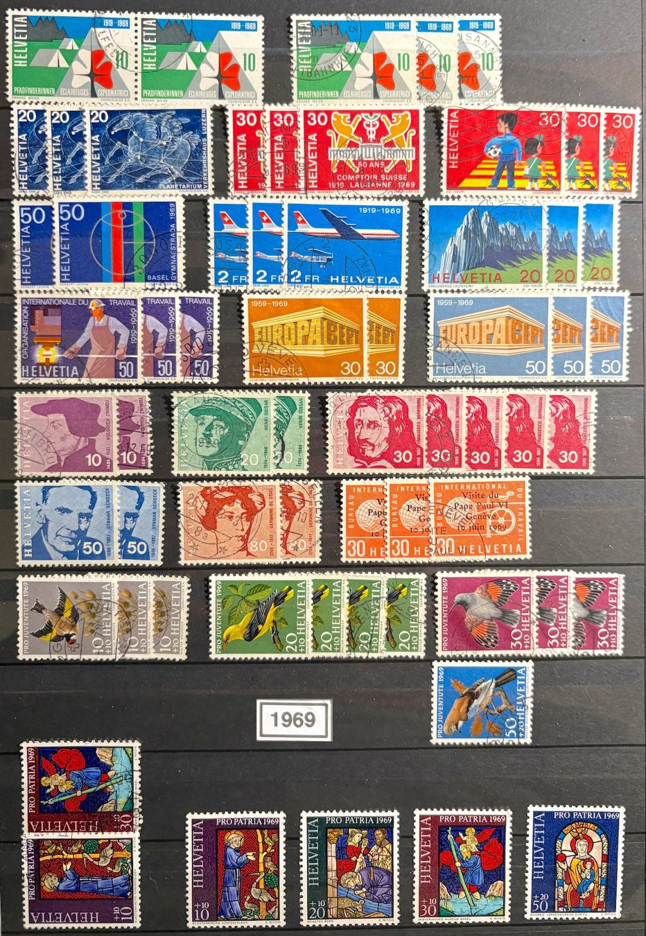 Tutti i francobolli: Timbres suisses 1969 Vitraux Oiseaux – Usato da Lausanne venduto da Cabessa