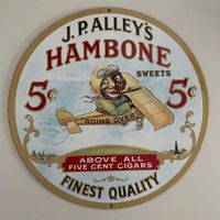 Rundes Emailschild aus Amerika J.P. Alley's Hambone Sweets