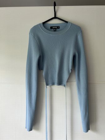 Missguided Light Blue Cropped Ribbed Sweater - Size 10
