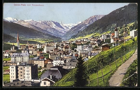 Cartoline postali: Davos-Platz, Gesamtansicht mit Tinzenhor – Usato da Berlin venduto da bartko-reher