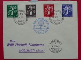 1939: Nr.236-239, Ballon-FLUG (italienisch) nach Kölliken !