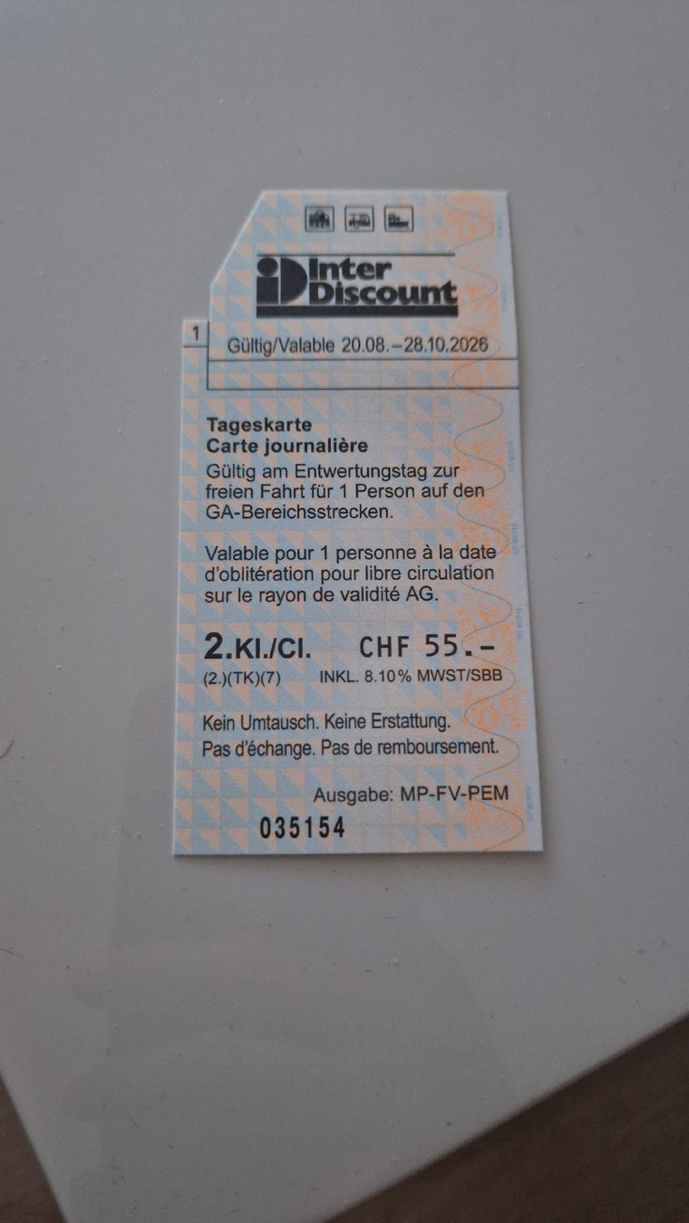 Biglietti: SBB Tageskarte Interdiscount 2. Klasse – Nuovo (secondo la descrizione) da Dällikon venduto da san_qgb