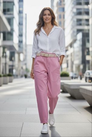 Damen Jogger Hose in rosa mit Gürtel m l
