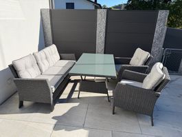 Gartensitzgruppe vierteilig mit Tisch inkl. Glasplatte