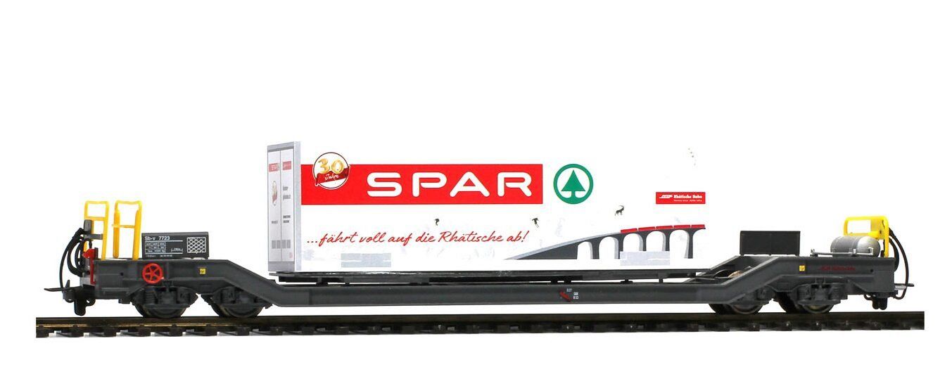 Bemo Modellini di ferrovie: Bemo 2289 118 RhB Sb-v 7728  Container "Spar"125A – Nuovo e nell'imballaggio originale da Bremgarten AG venduto da Sportivo2007