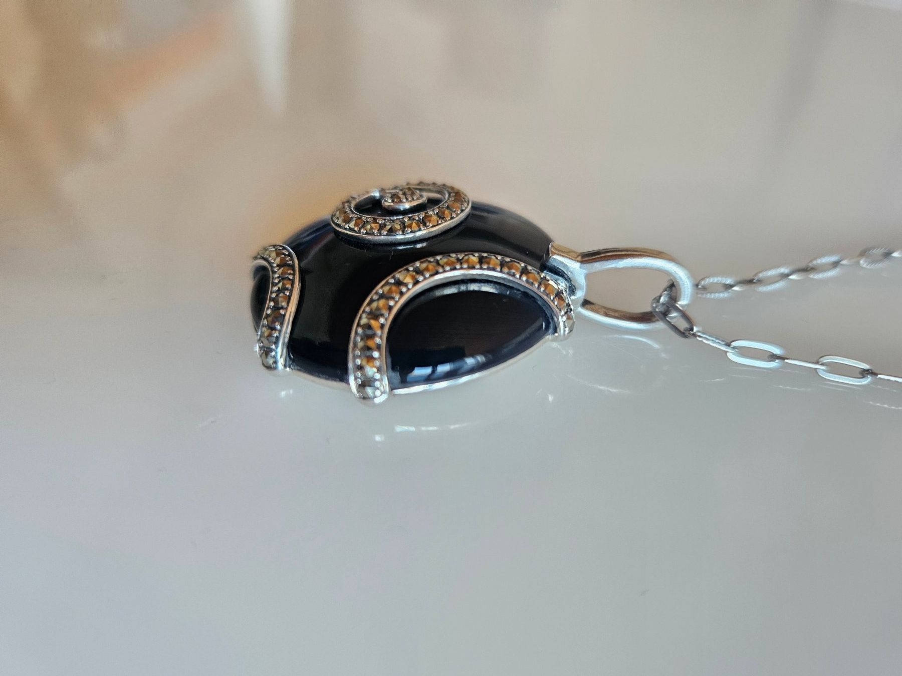 Catenine: Silber Kette mit schwarzem Onyx – Nuovo (secondo la descrizione) da Winterthur venduto da ste_tcx5 2