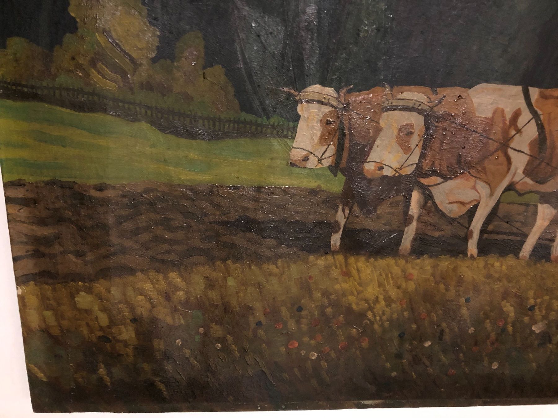 Dipinti: Eventuell E. Scheibe 1923 Ochsengespann beim Pflügen, Bauer – Usato da Hirzel venduto da pjn_d7xp 3