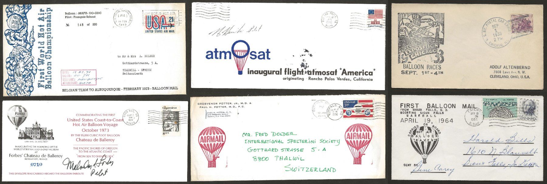 Alle Briefmarken: 6 Ballon Belege USA 1933 1964 1976 Luftpost – Gebraucht aus Au ZH von xelagreb01