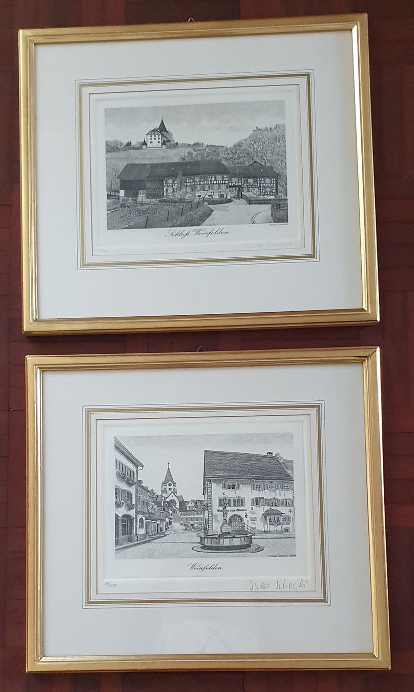 Stiche: 2 Bilder - Stahlstich Weinfelden von Jules Scheyli – Gebraucht aus Kreuzlingen von Rschweiz1