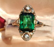 Antiker Jugendstil Turmalin Diamant Ring 14ct 585 Gold Ring✨