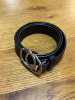 Damen Gürtel Schwarz mit silberner Doppelring-Schnalle