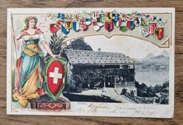 Rütli, Prägekarte 1903, v. Brunnen, n. Luzern z. Frl. Muff