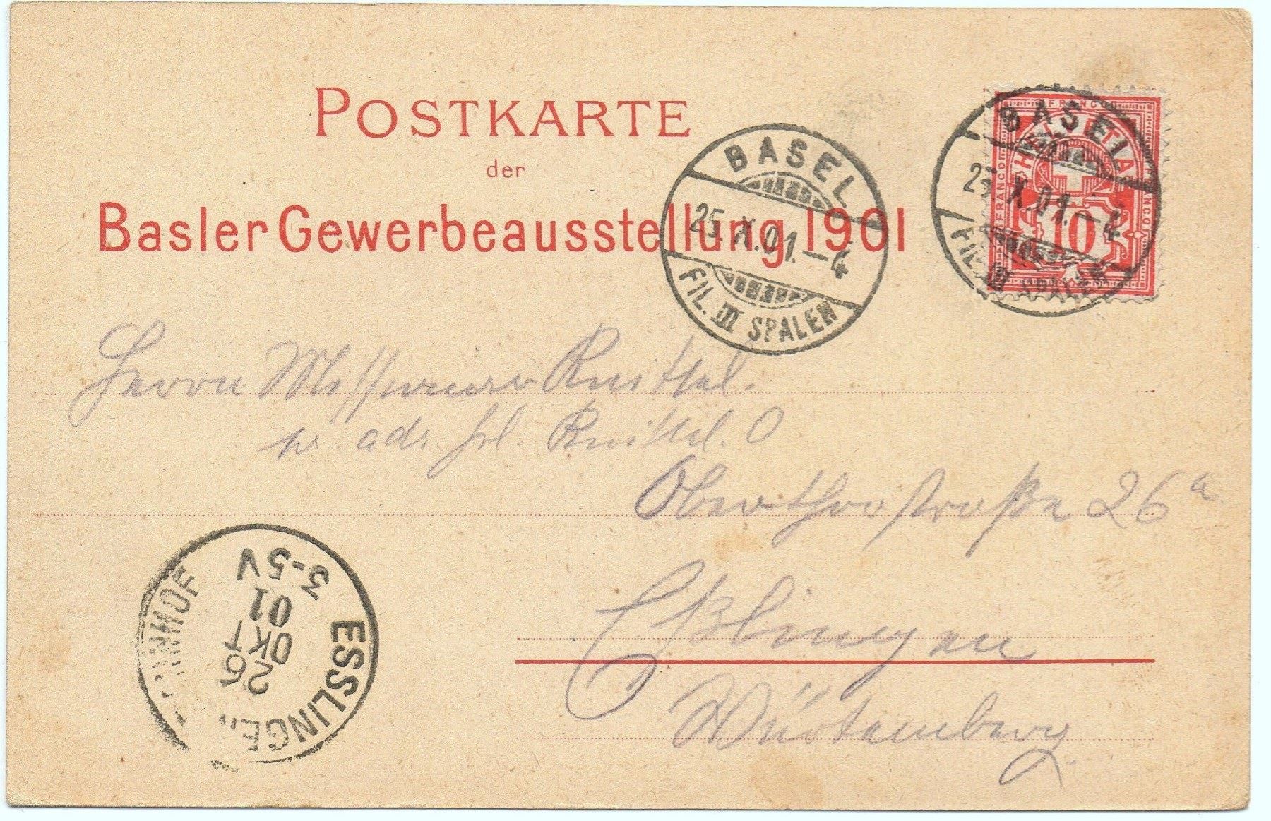 Cartoline postali: Litho BASEL Gewerbe-Ausstellung 1901 – Usato da Jona venduto da philajona 1