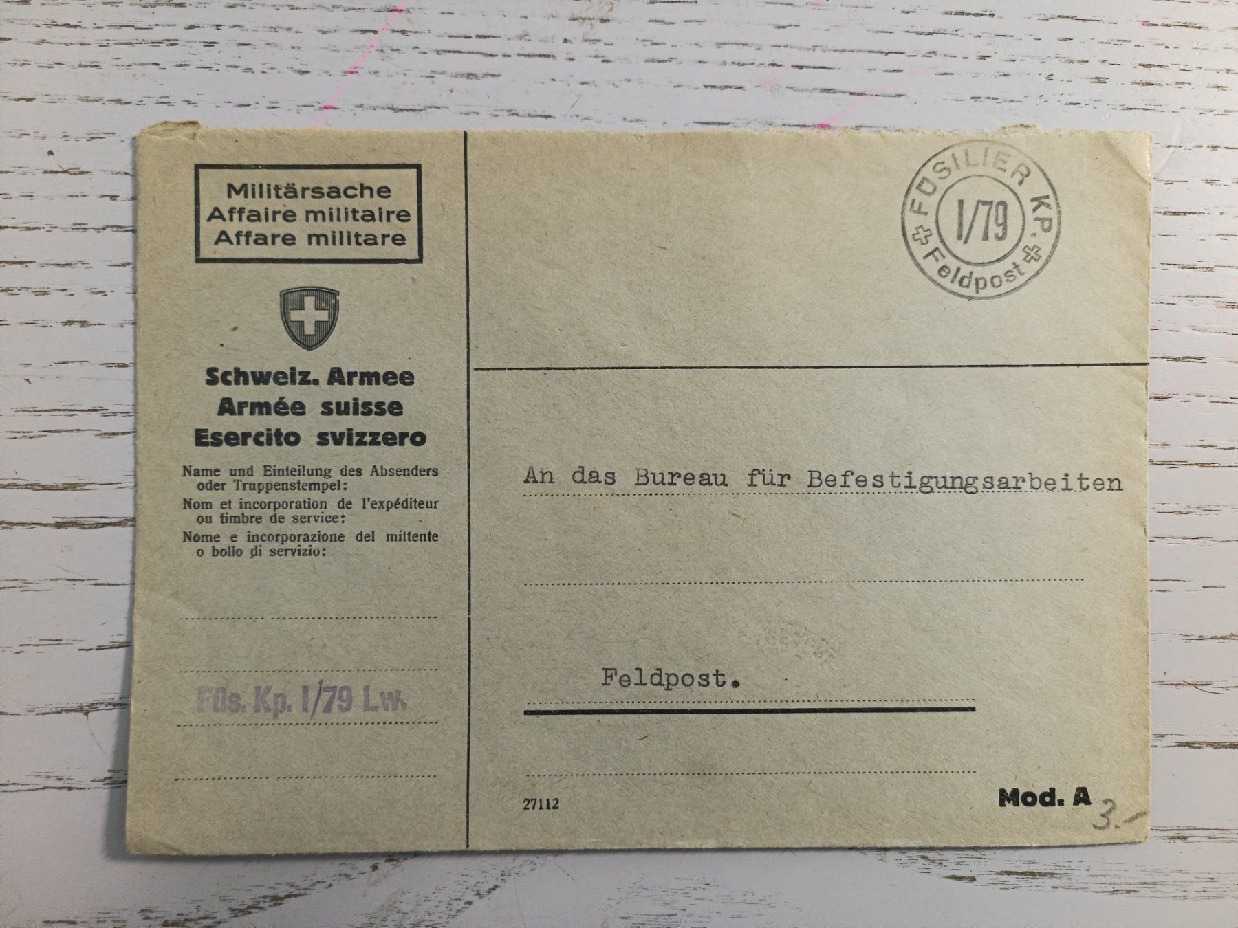 Tutti i francobolli: Feldpost Couvert FÜSILIER KP – Nuovo (secondo la descrizione) da Dübendorf venduto da goeggi79