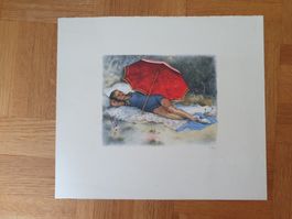 Zeichnung Frau am Strand 20x23 cm