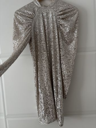 Silberne Pailletten Kleid Gr. XS mit Puffärmeln H&M